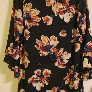 Allison Joy Floral Black Dress with Bell Sleeves